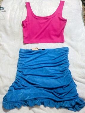 Blue Ruched Ruffle Skirt - Women's Skirt